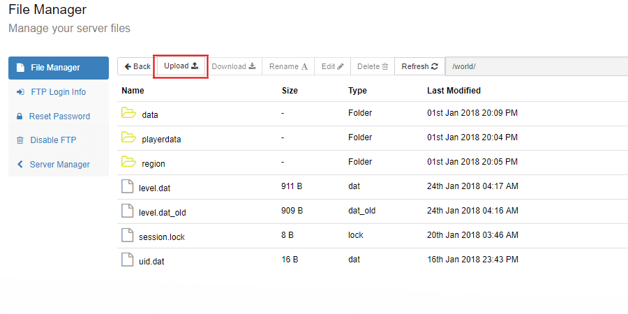 Upload location from the File Manager.