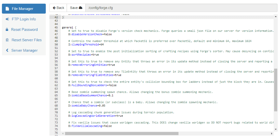 Changing Forge settings from false to true