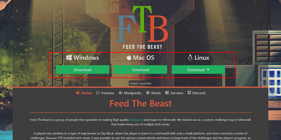 Download the FTB Overwolf Launcher for your OS