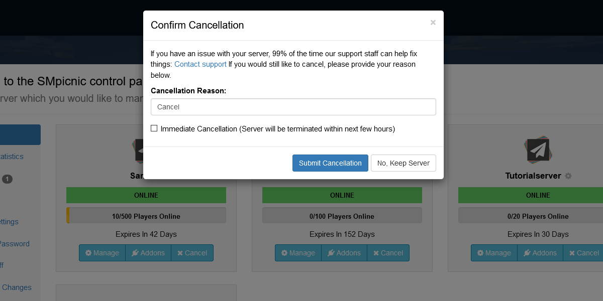 Fill in a reason and check if immediate