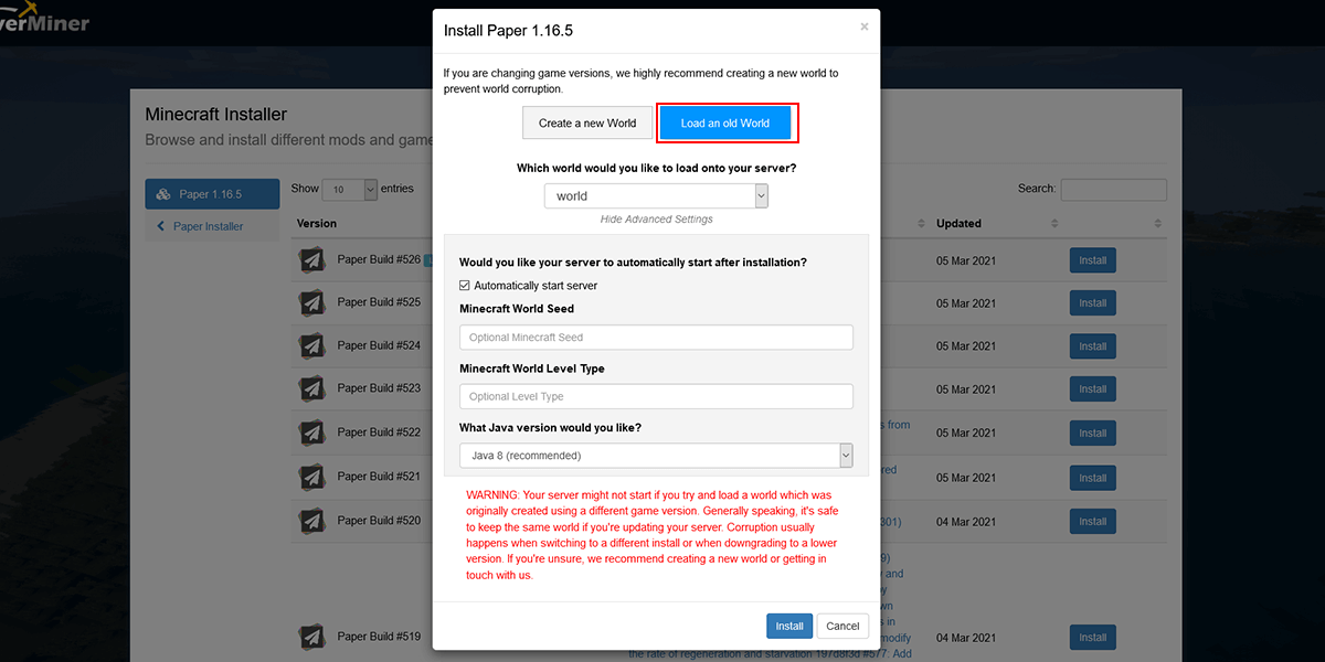 Choose load world and load your previous world