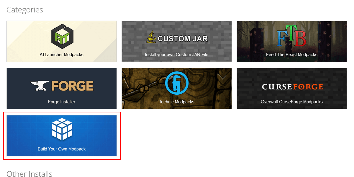 On the installer page choose Build your own modpack