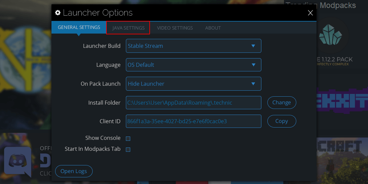 Select-the-Java-Settings-Tab