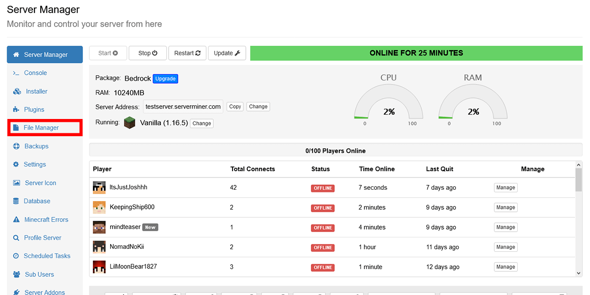 Head to the File Manager on your server manager