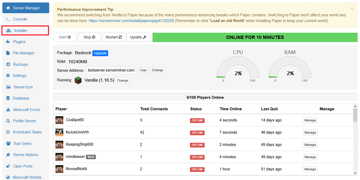 Click on the Installer on your Server Manager