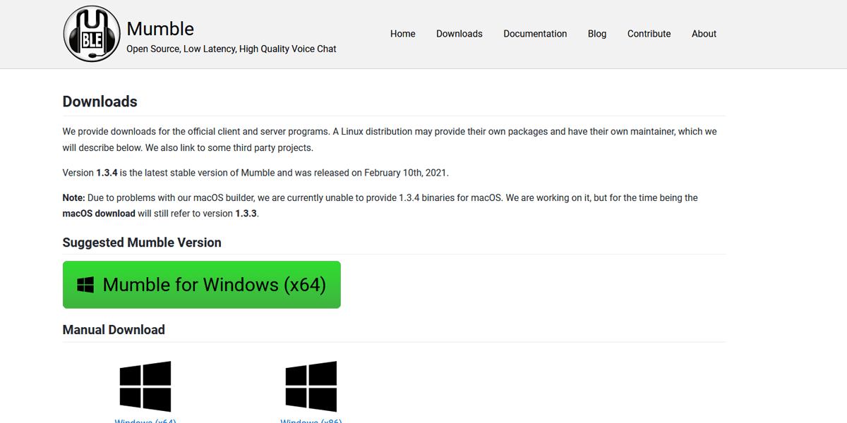 Head over to the mumble download page