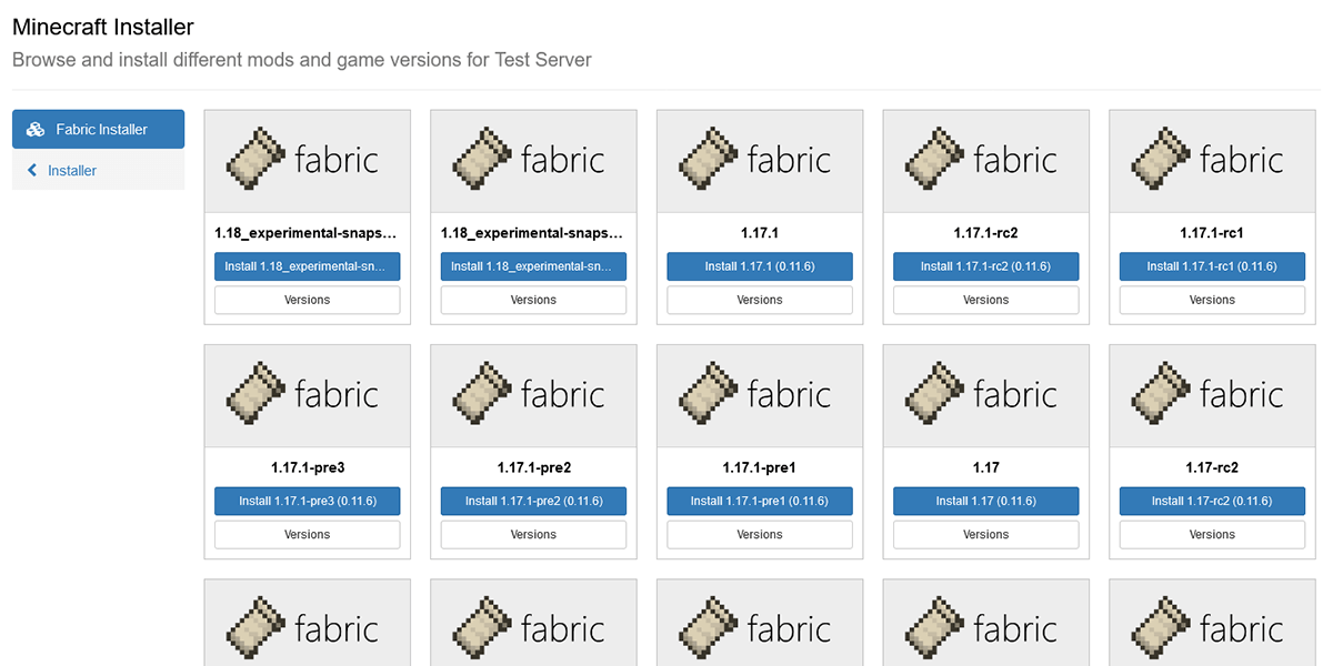 Select the Fabric version you would like to install