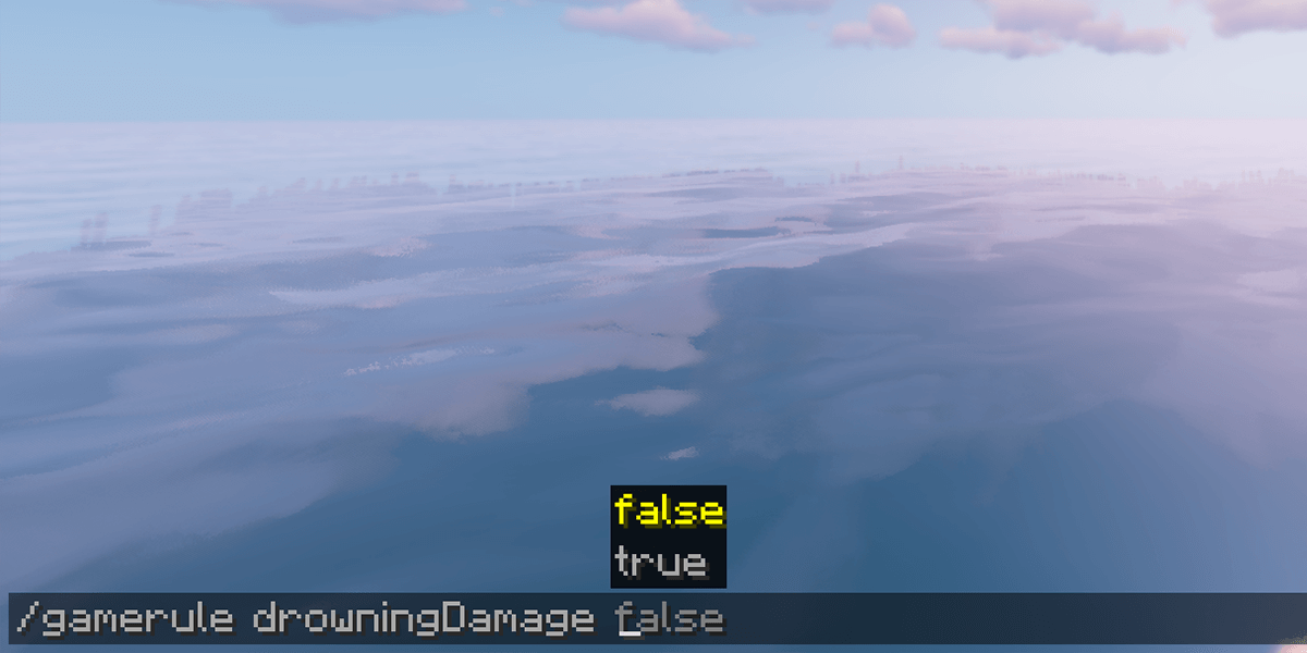 Entering the drowningDamage gamerule command on a Minecraft server