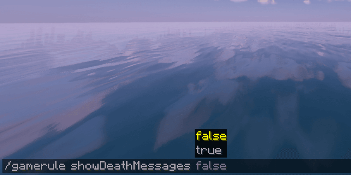 Entering the showDeathMessages gamerule command on a Minecraft server